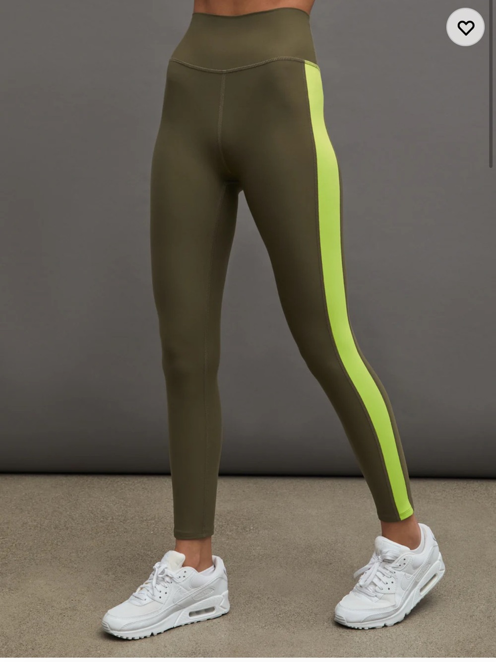 Carbon38 Olive Green Leggings with Neon Lime Side Stripe